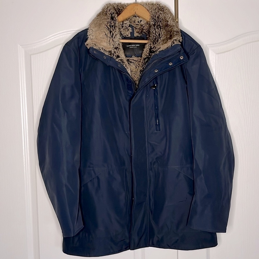 MARC JACOBS Navy Blue Faux Fur lined jacket